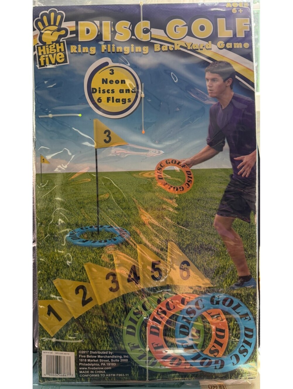 High Five Disc Golf Ring Flinging Backyard Game Set Neon Discs & Flags NIP